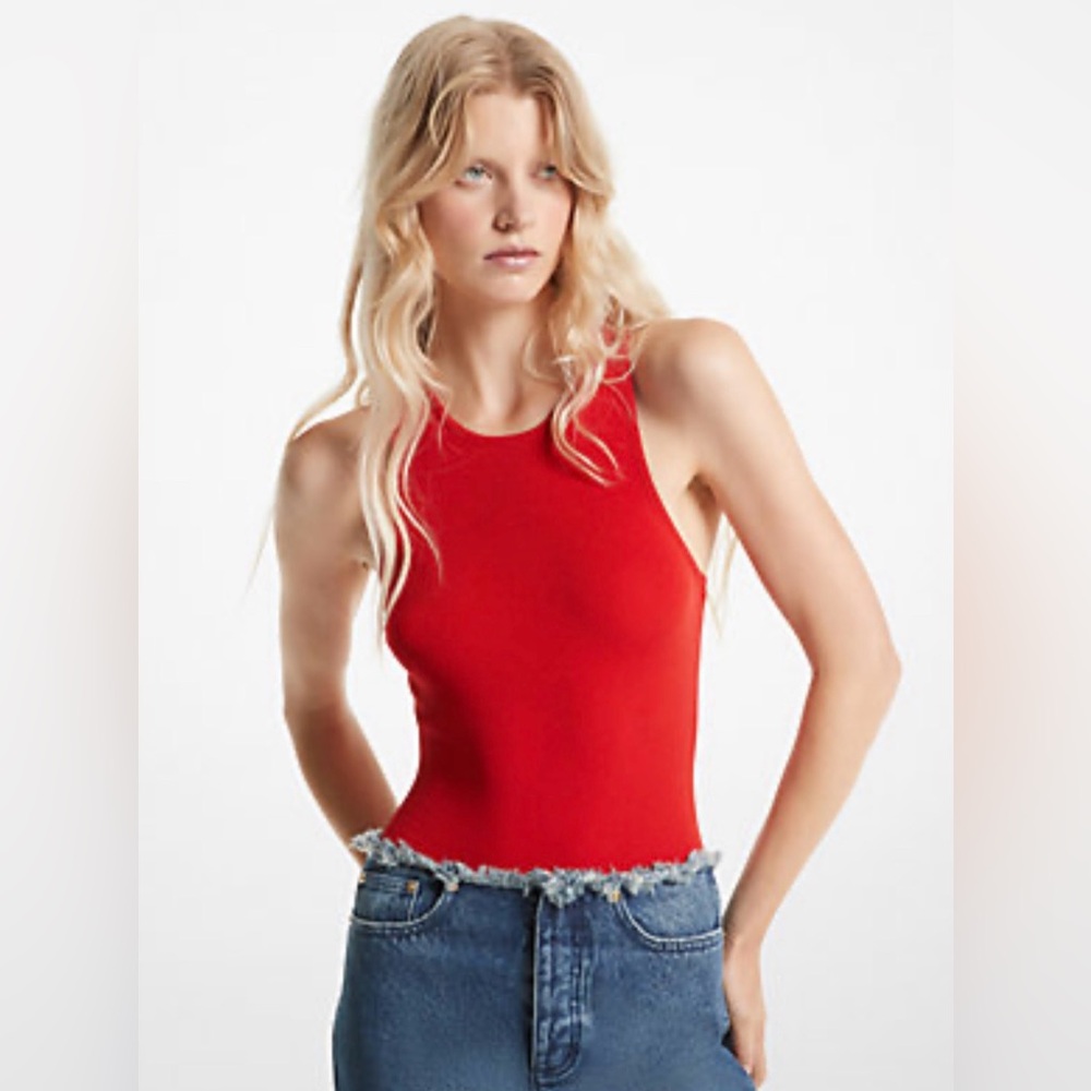 Michael Kors Ribbed Stretch Knit Racerback Bodysuit